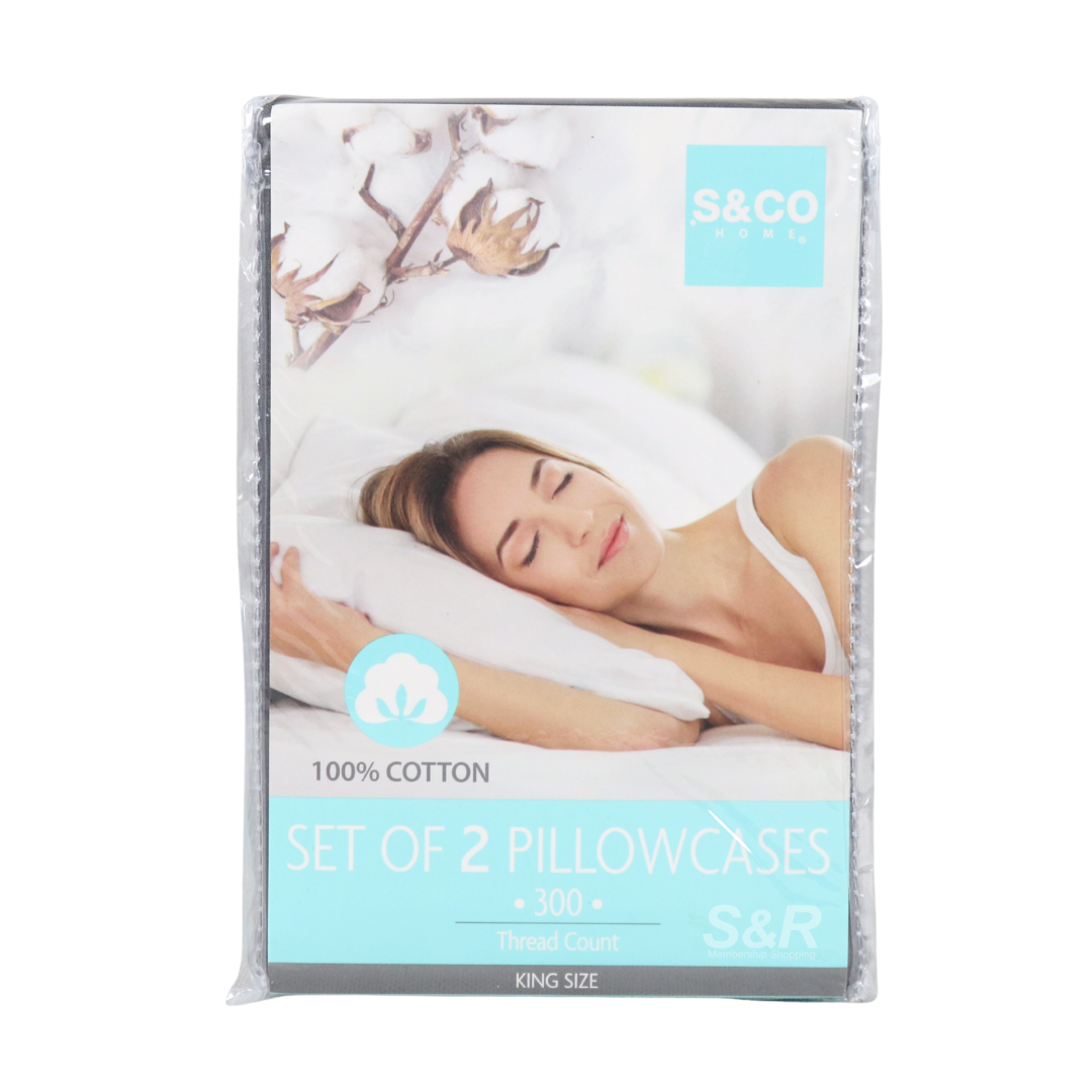 S&Co Home 100% Cotton Set of 2 Pillowcases 300TC King Size